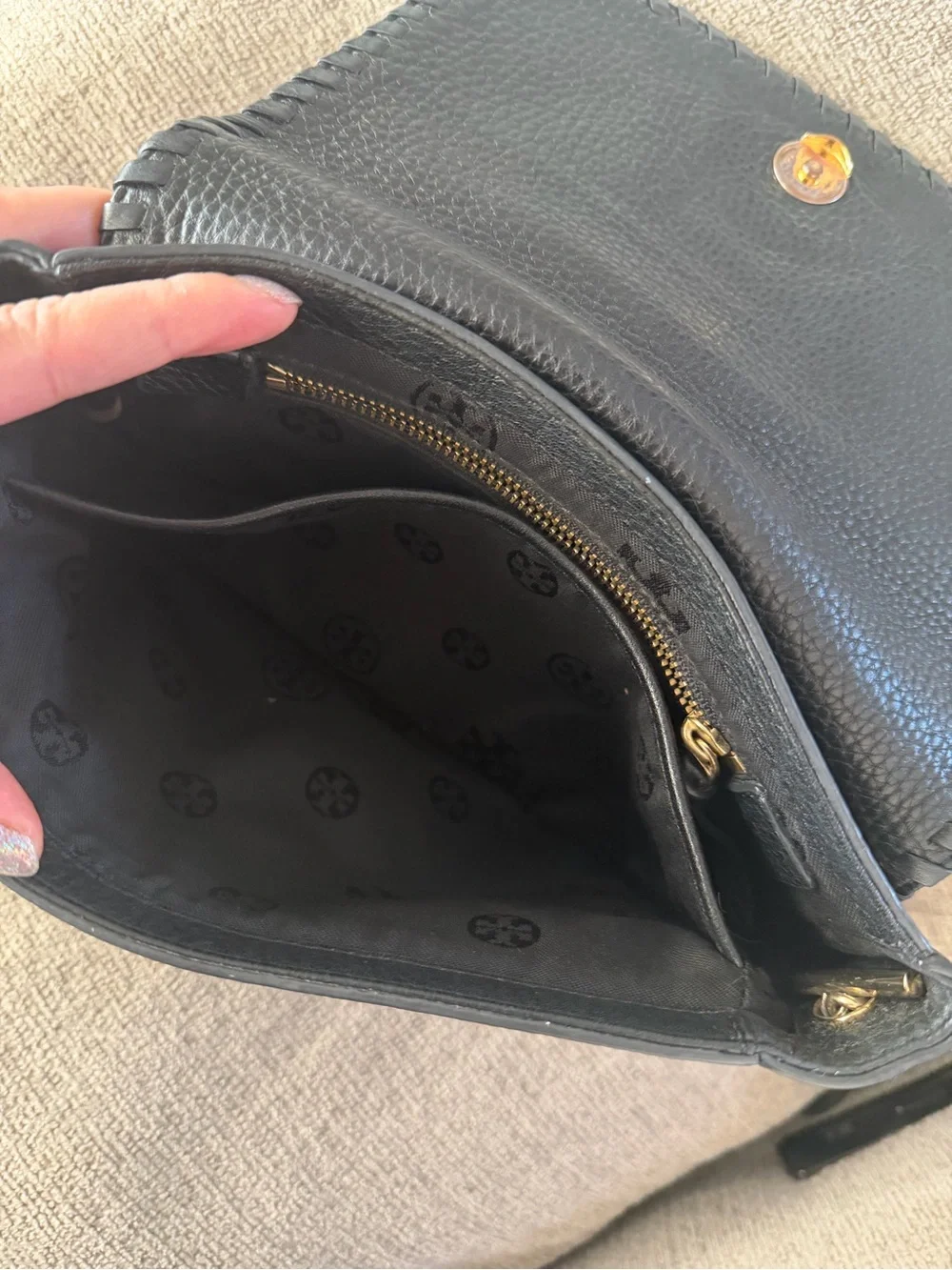 Tory Burch Marion Mini Black Soft Pebbled Leather Crossbody